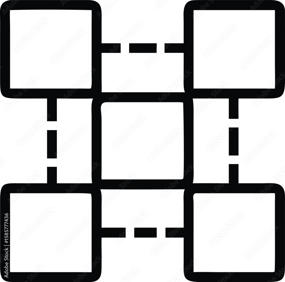 Poster network chart diagram with rounded squares connected by dashed lines for business presentations