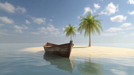 Obraz premium Deserted island with small boat