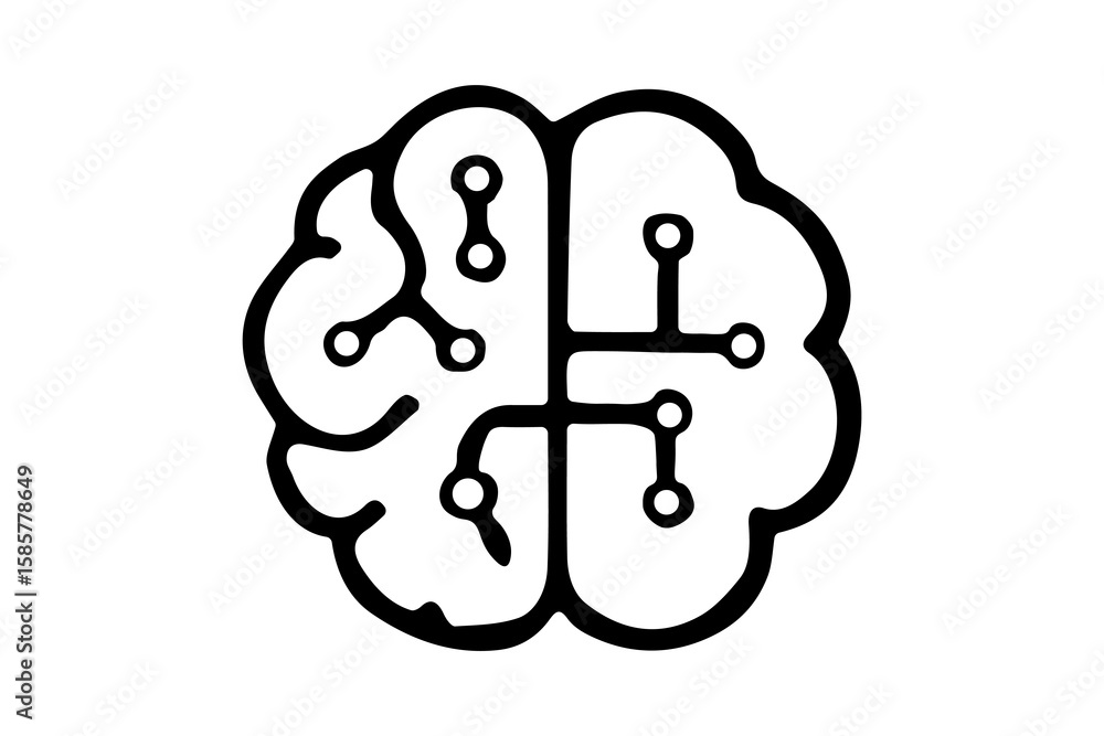 Poster the image displays a stylized black and white icon representing a brain, with the left hemisphere fe