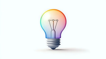 Colorful gradient light bulb on white background, minimalist creative concept for innovation and bright ideas. Clean modern design isolated for business presentations.