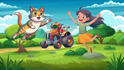 Vector graphics, love, friendship, relationships, marriage, cat, dowry, tractor, forest, nature, rest, relaxation.