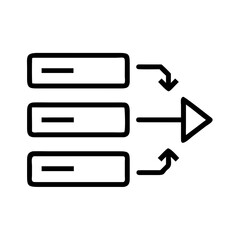 A modern, graphic illustration, three server blocks arranged in a horizontal line, interconnected by arrows that culminate into an onward-pointing arrow.