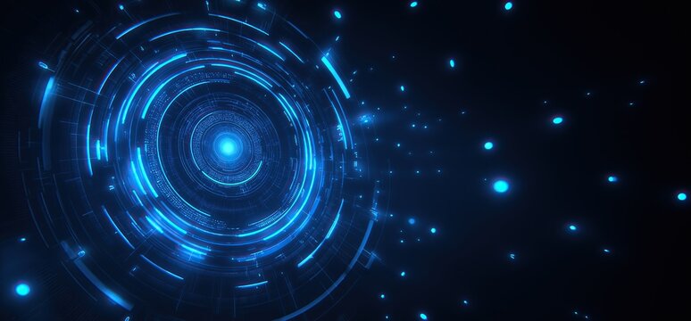 Abstract futuristic blue glowing digital background with circular shapes for technology and science themes