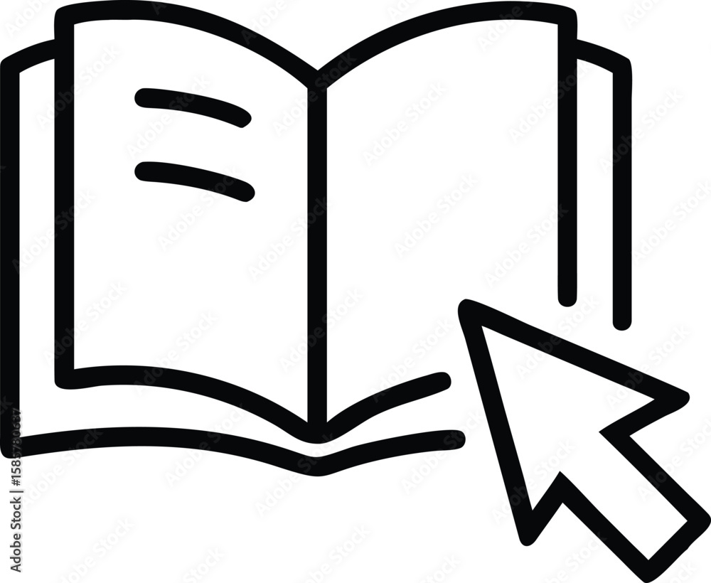 Poster online book reading with computer cursor icon illustration and learning concept