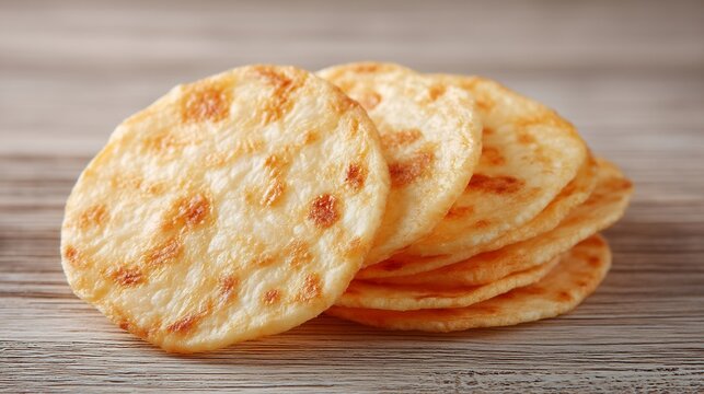 Delicious Crispy Rice Crackers Stacked on Wooden Table