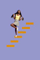 Composite 3d banner art pop image collage of happy businesswoman businessman stand chart statistics goal progress chance