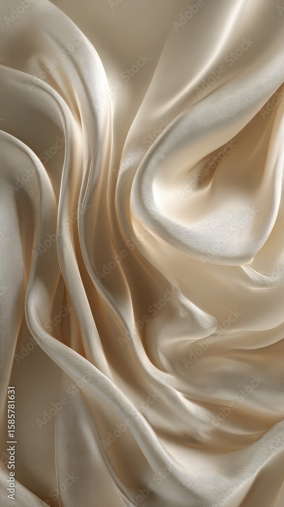 Aufkleber smooth and silky beige satin fabric with elegant folds and soft sheen, creating a luxurious and flow