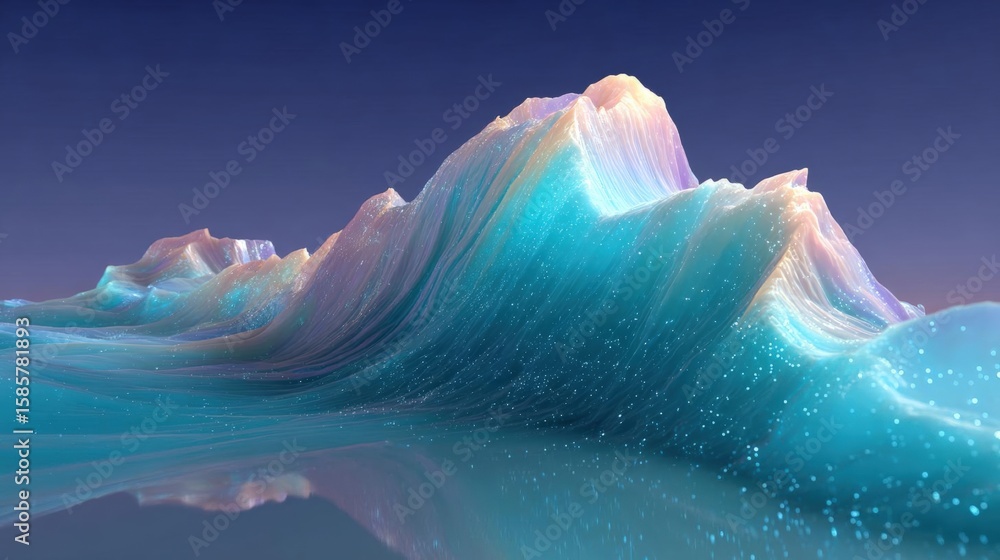 Poster digital art piece that appears to be a 3d rendering of a wave or ocean wave. the wave is made up of 