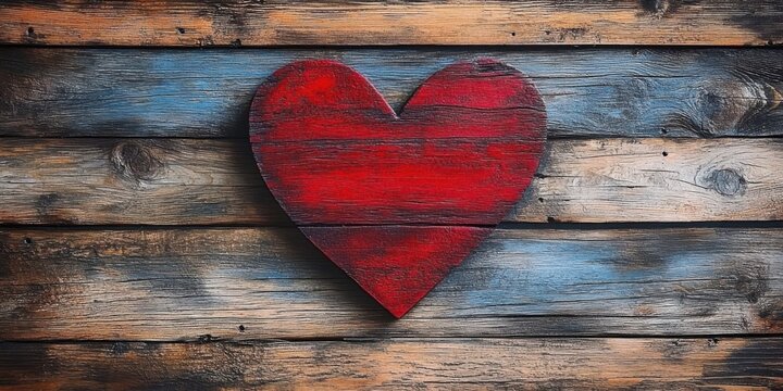 Rustic red heart on weathered wood. valentine's day concept - Powered by Adobe