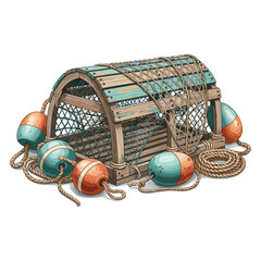 Lobster Trap Buoys Watercolor Sublimation