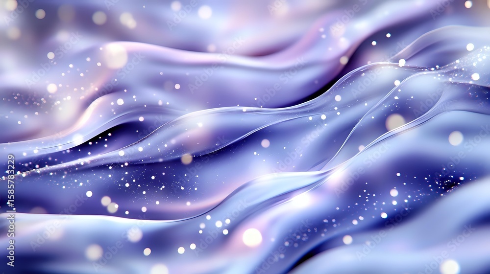 Poster dreamy abstract waves in purple and blue tones with glowing particles and bokeh effects create magic