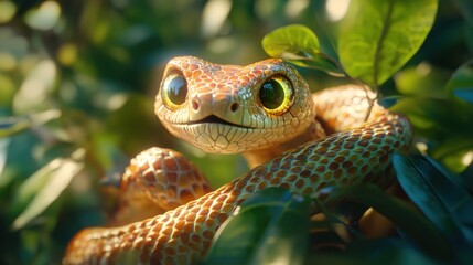 Cute snake in lush foliage