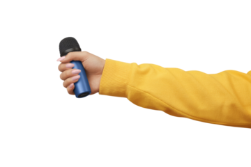 hand holding microphone on white background