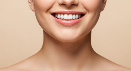 A beautiful smile with perfect white teeth is on display