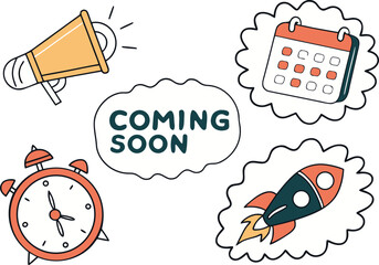 coming soon tag sticker. new upcoming product red label for app, website. transparent png and vector illustration.announce, flag, graphic, label, overlay, poster, product, promotion, ribbon, sale, 