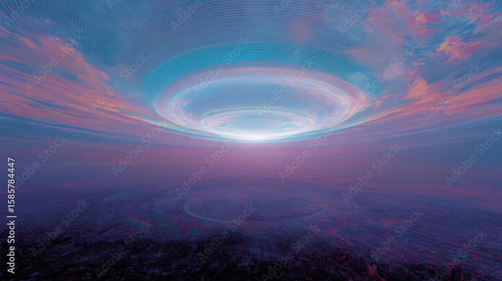 Poster digital art piece that appears to be a surreal landscape with a large circular vortex in the center.