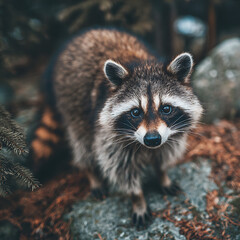 Wild pictures of raccoons lazing in the forest