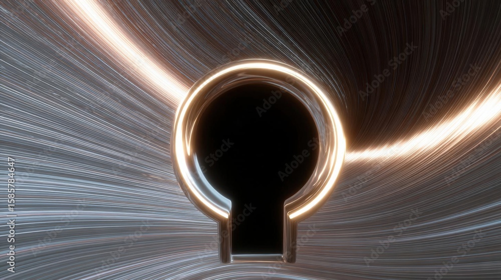 Poster digital illustration of a keyhole in the center of a dark background. the keyhole is in the shape of
