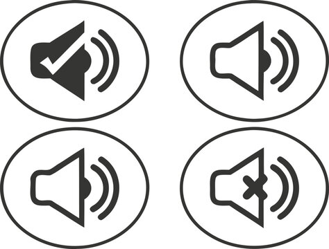 speaker icon set. sound on and mute button with volume increase and decrease symbol. icons for player, video, app, ui design element. transparent png and vector.buttons, graphic, increase, loud,