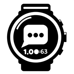 Black and White Vector Silhouette of a Smartwatch with Notification Icon