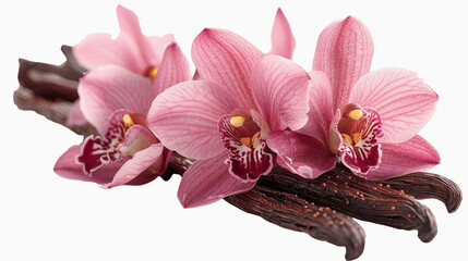 Vanilla pods and orchid flower isolated on white.png