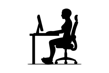 woman using computer laptop in a officer sitting office chair silhouette