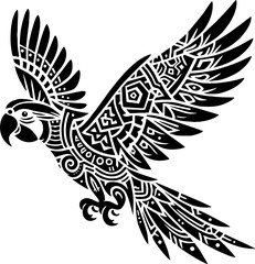 Solid black silhouette of parrot in Mexican sombrero 