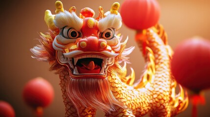 Chinese dragon as a character for the dragon dance at the Chinese New Year festival. ai generative