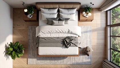 Aerial view of a modern bedroom