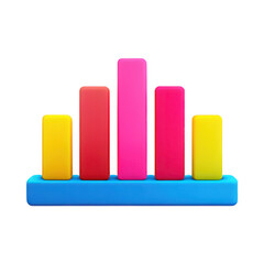 Nightclub related 3D. Stylish 3D sound equalizer icon featuring vibrant neon gradient bars representing audio levels and music dynamics.