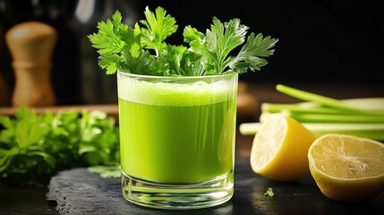 celery juice with herbs and lemon. ai generative