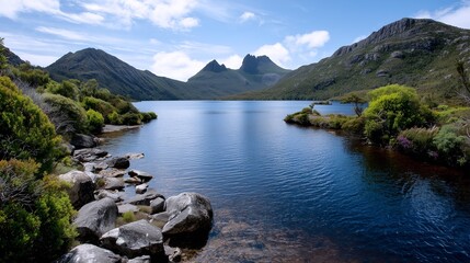 Cradle Mountain lake view with clear sky
