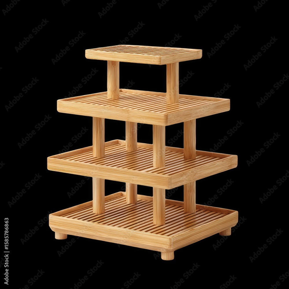Poster elegant bamboo display stand with three tiered platforms for organizing and showcasing various items