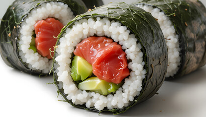 Clean Flat Vector of Tuna Roll Sushi (Tekka Maki) with Seaweed and Red Center
