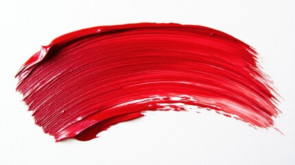Bold crimson paint stroke on white background