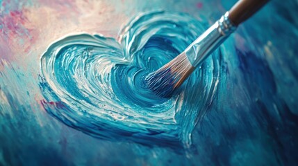 Heart shape painted on canvas with brush