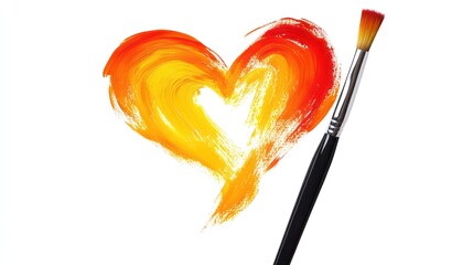 Heart painted with vibrant orange and yellow hues, alongside a paintbrush