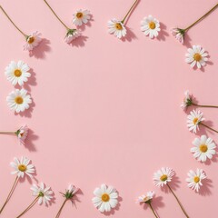 Obraz premium Minimalist Pink Background with Daisy Flower Oval Border, Copyspace for Spring Sale or Beauty Branding