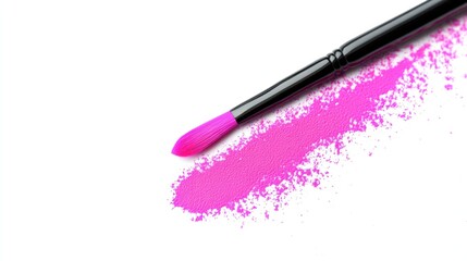 Pink powder cosmetic brush on white background