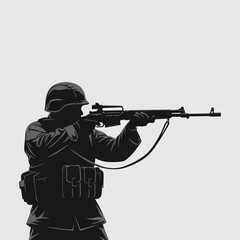 Silhouette of a soldier with a weapon on the battlefield