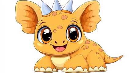 Cute cartoon dragon, orange, large eyes