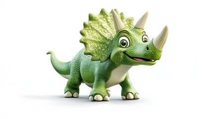 Cartoon Triceratops, light green, smiling