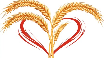 Golden wheat ears framed by a red heart shape