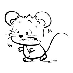 Cute little mouse walks quietly cartoon outline illustration