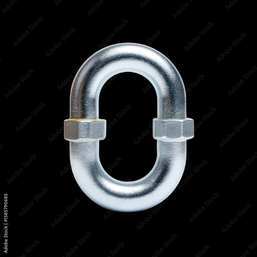 Poster silver metal link with smooth surface and hexagonal nuts isolated on black background
