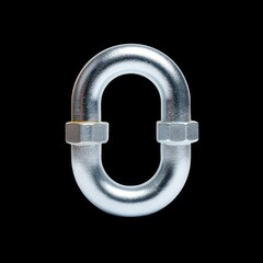 Obraz premium Silver Metal Link with Smooth Surface and Hexagonal Nuts Isolated on Black Background