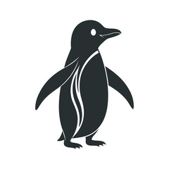 Obraz premium Dark grey penguin illustration with white eye and abstract white lines