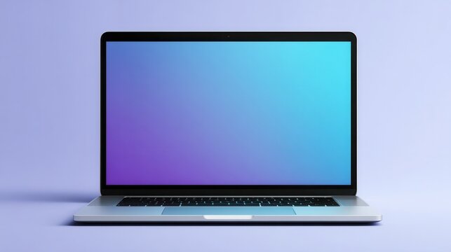 Modern laptop with gradient screen on minimalist purple background. - Powered by Adobe