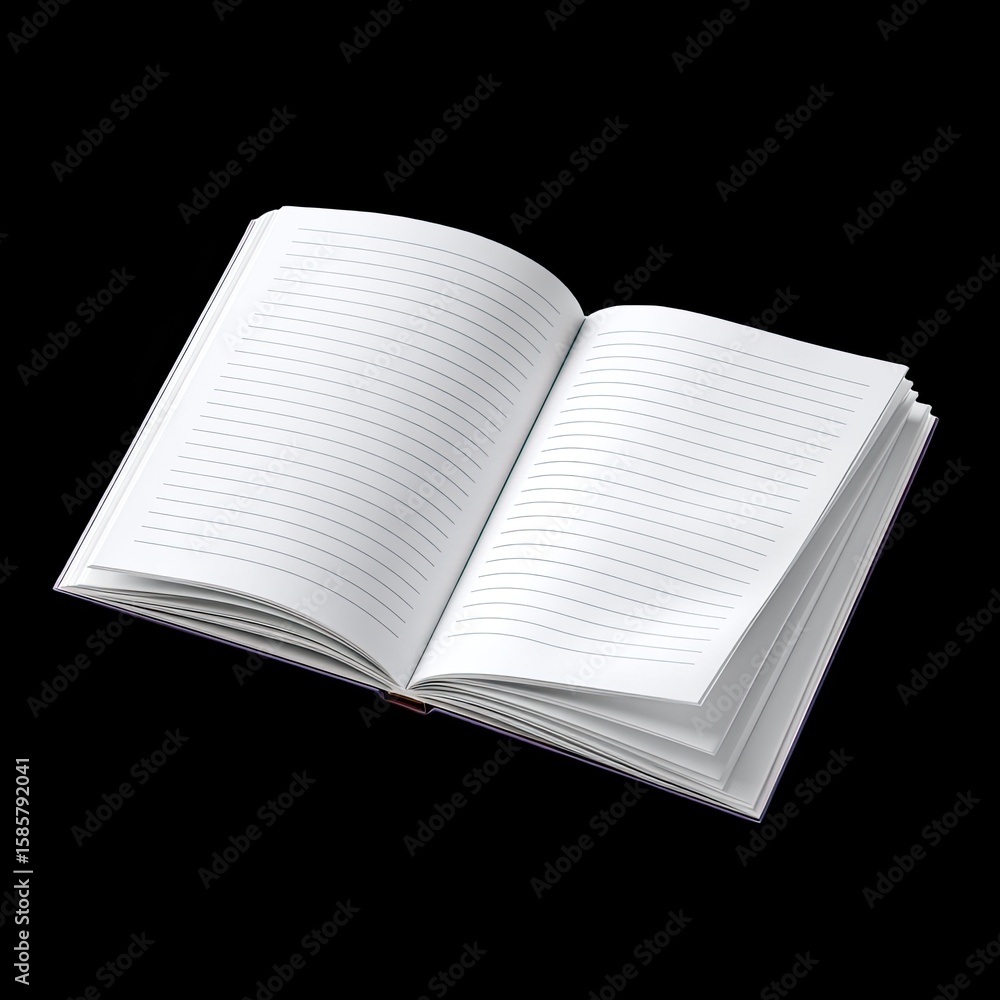 Poster open blank notebook with clean pages for writing and note-taking in a minimalist style on a dark bac