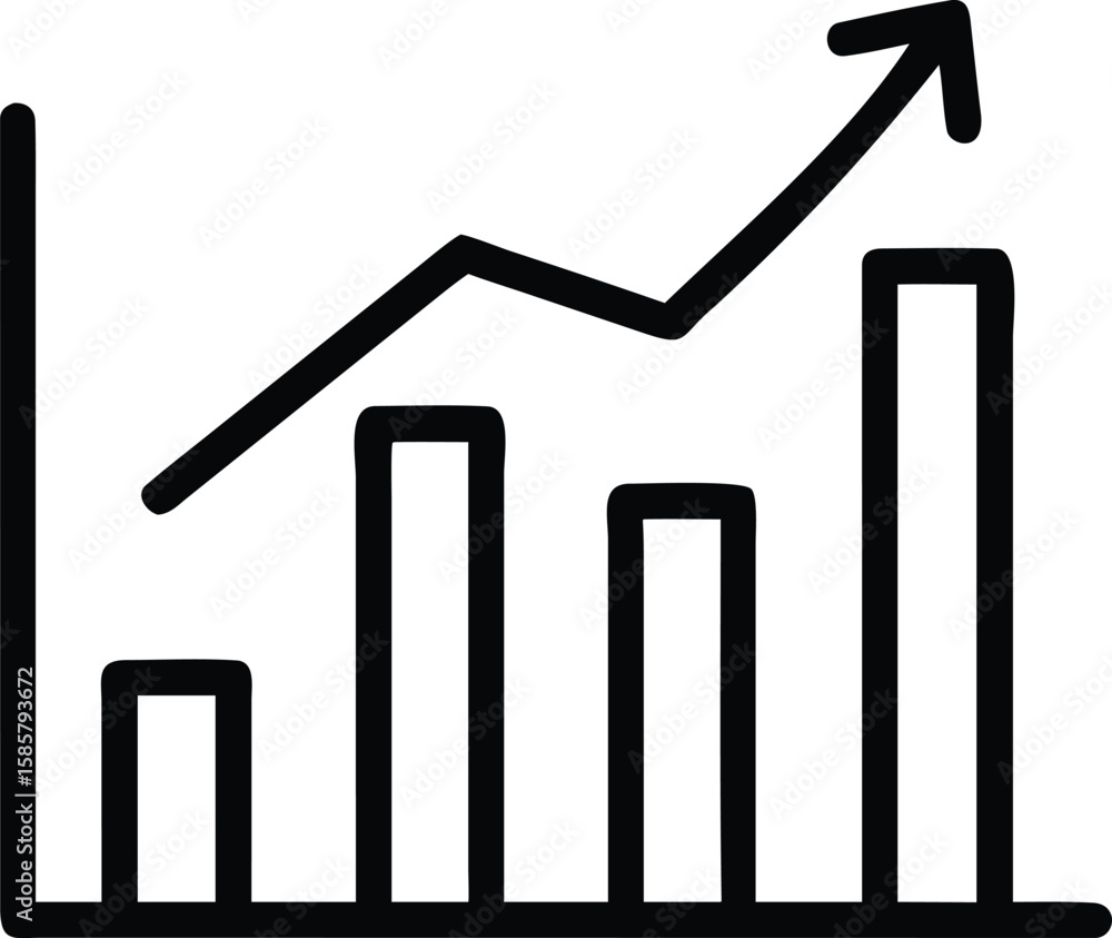 Poster outline bar chart with arrow pointing upwards to indicate growth and success
